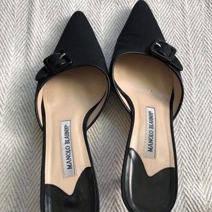 Manolo Blahnik kitten heel buckle black mules